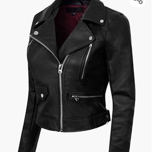 Black faux leather ladies moto jacket